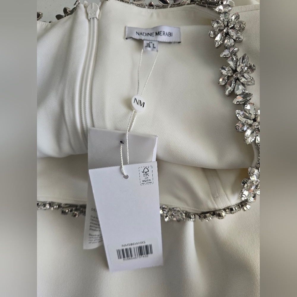 Nadine Merabi  Elegant White Dress with Embellished Neckline Sz XS - Picture 9 of 17
